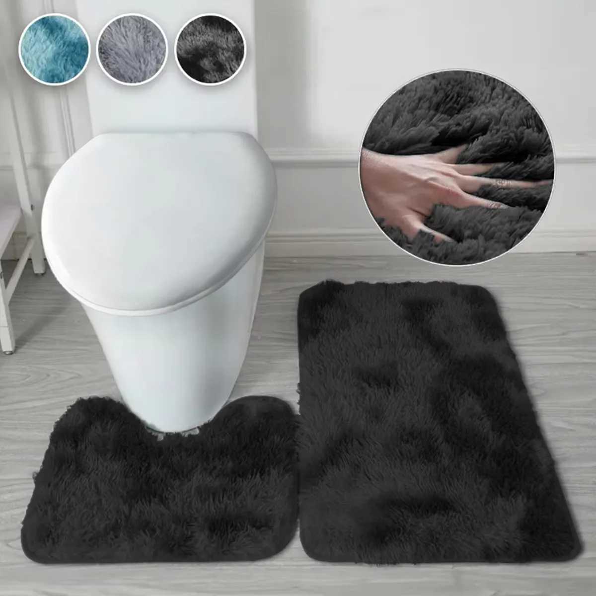 VIKAMA 2pcs Toilet Foot Mat Non-Slip Warm Soft Toilet Carpet Absorbent Mat Long Fluff Floor Mat Doormat Home Decor C251103