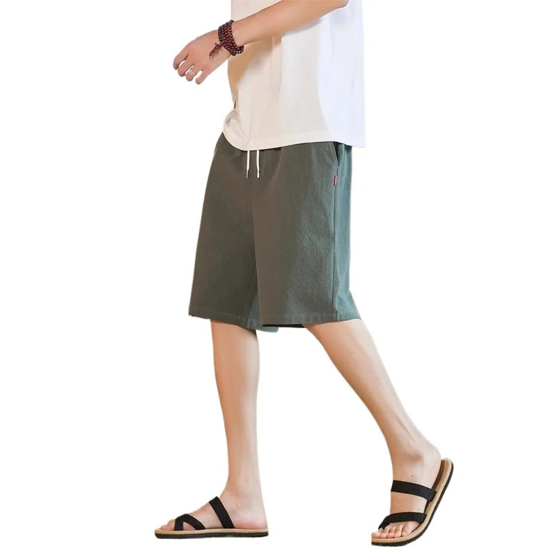 Summer mens cotton casual slim fit drawstring elastic waist shorts breathable solid color lightweight sports pants 250403e