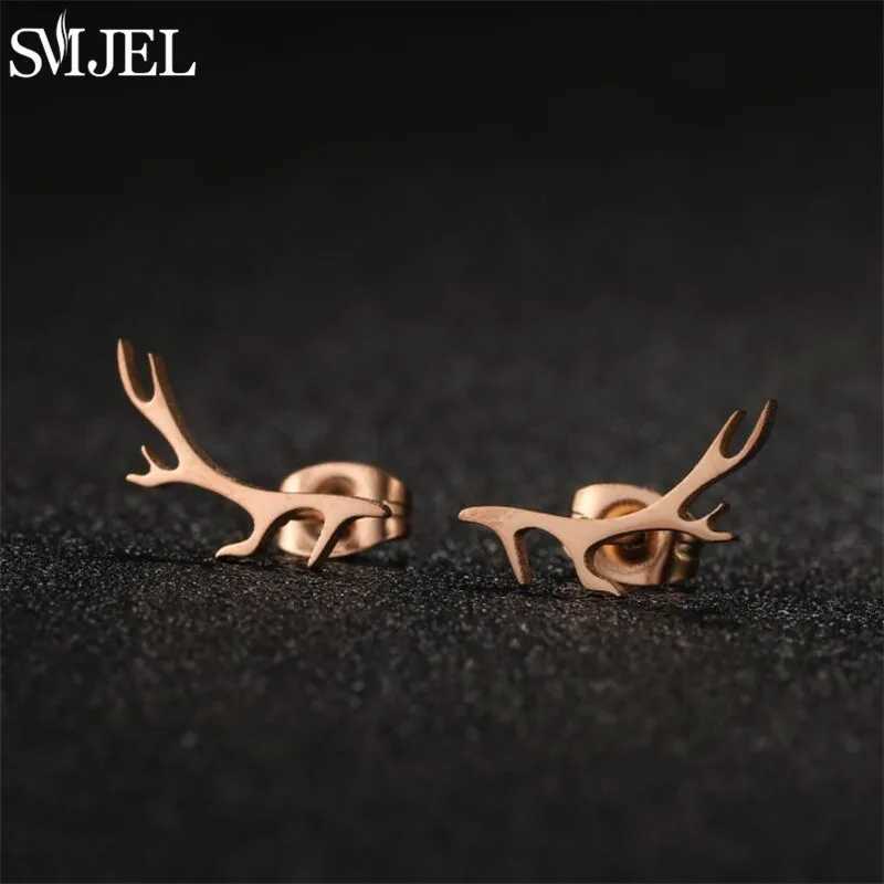 SMJEL Minimalist Silver Color Deer Horn Earrings Women Christmas Jewelry Cute Elk Antler Ear Studs Unique Tree Branch Earings C251103
