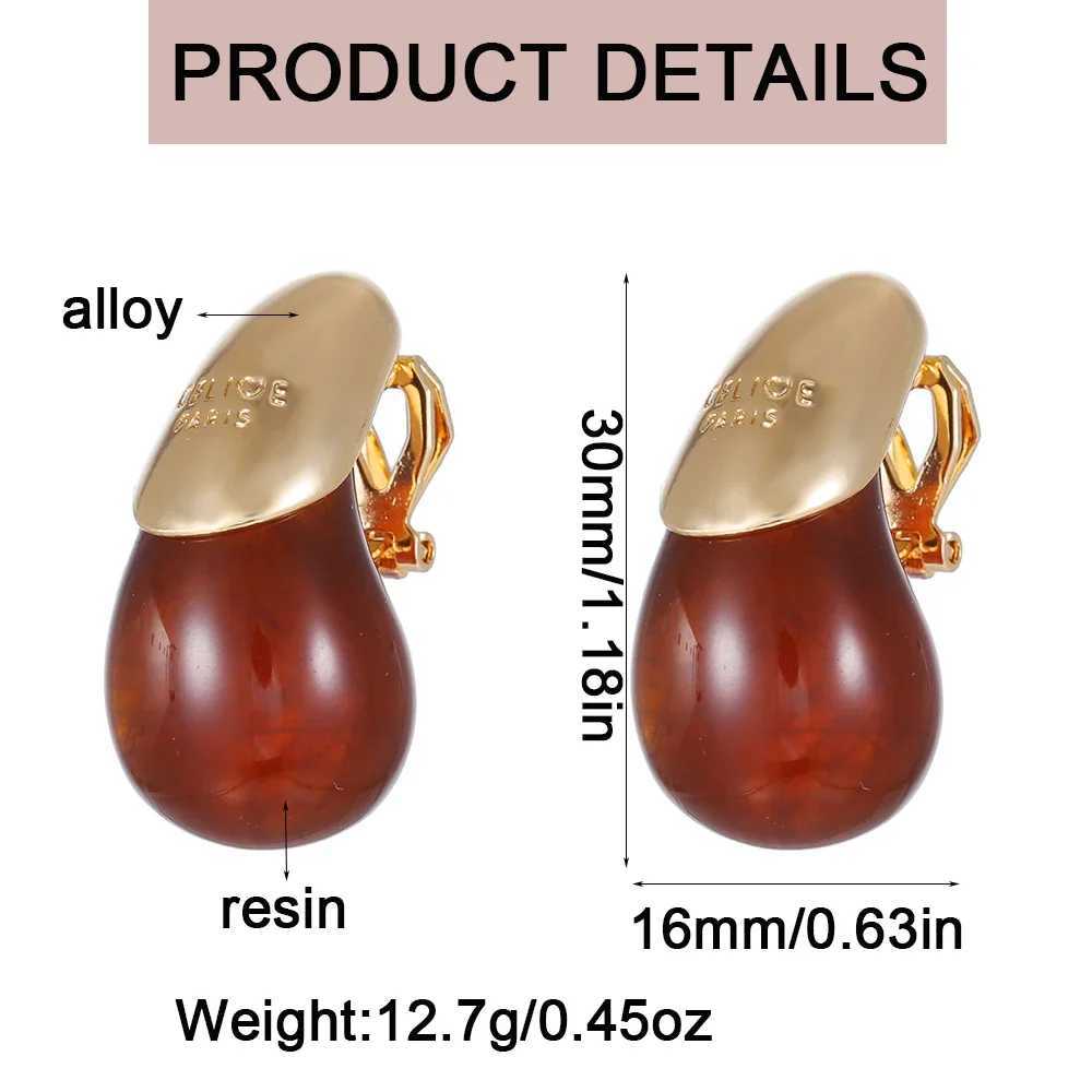 Newly arrived vintage resin tears clipped onto womens earrings metal splicing fashionable luxury earrings charming jewelry gifts banquet Y250401