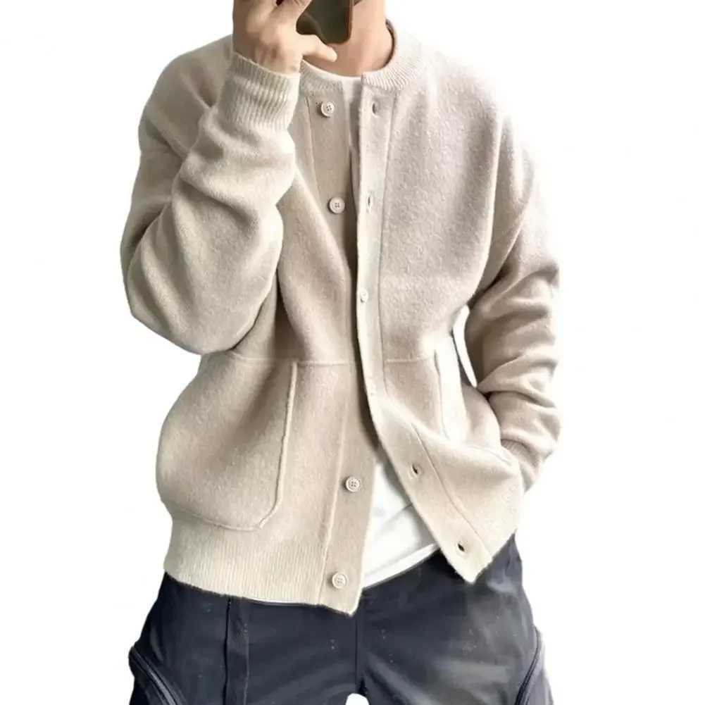 Autumn Winter Thick Warm Sweater Coat Mens Round Neck Knitted Cardigan Single-breasted Solid Sweater Casual Loose Coat MenT251103