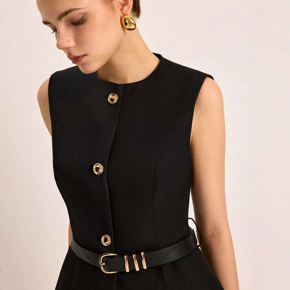 Cross-Border SHEIN Spring New Fashion European And American Style Round Neck Sleeveless Belted Vest Women's Top 1657 f9b1 a655