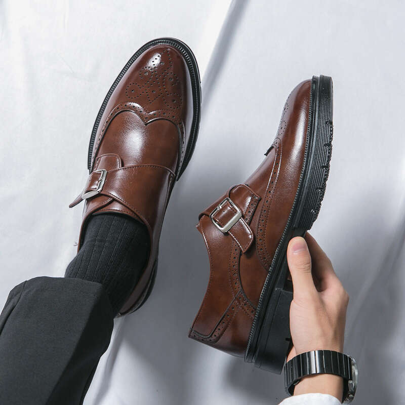 Spring new fashion trend plus size 46 Blok leather shoes for men's business formal wear with thick buckle and raised sole