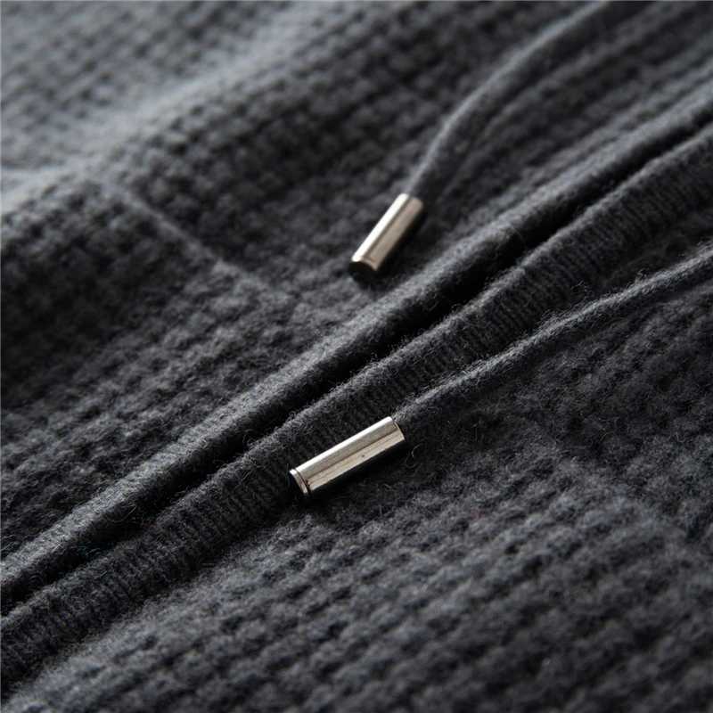 Autumn Winter New 100 Pure Wool Sweater Zipper Mens Cardigan Loose Casual Hooded Pocket Knitted Sweater CoatT251103