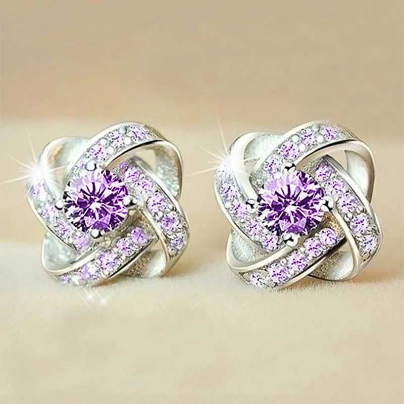 Huitan Delicate Design Stud Earrings Women Wedding Ceremony Accessories with WhitePurple Zirconia Exquisite Lady Chic Jewelry C251103