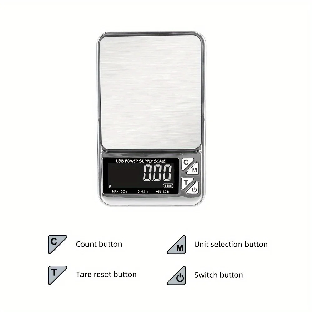 1Pc High Precision Electronic Scale 001g Digital LCD Count Stainless Pocket Scales Jewelry Scale Carat Scale Usb Power Supply 251028