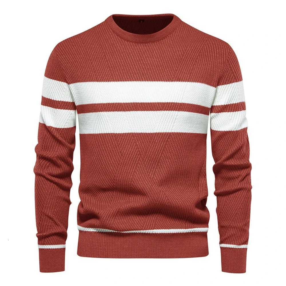 Mens Casual Autumn Winter Sweater Striped Color Block Crew Neck Long Sleeve Warm Slim Fit Fashion Knitted PulloverT251103