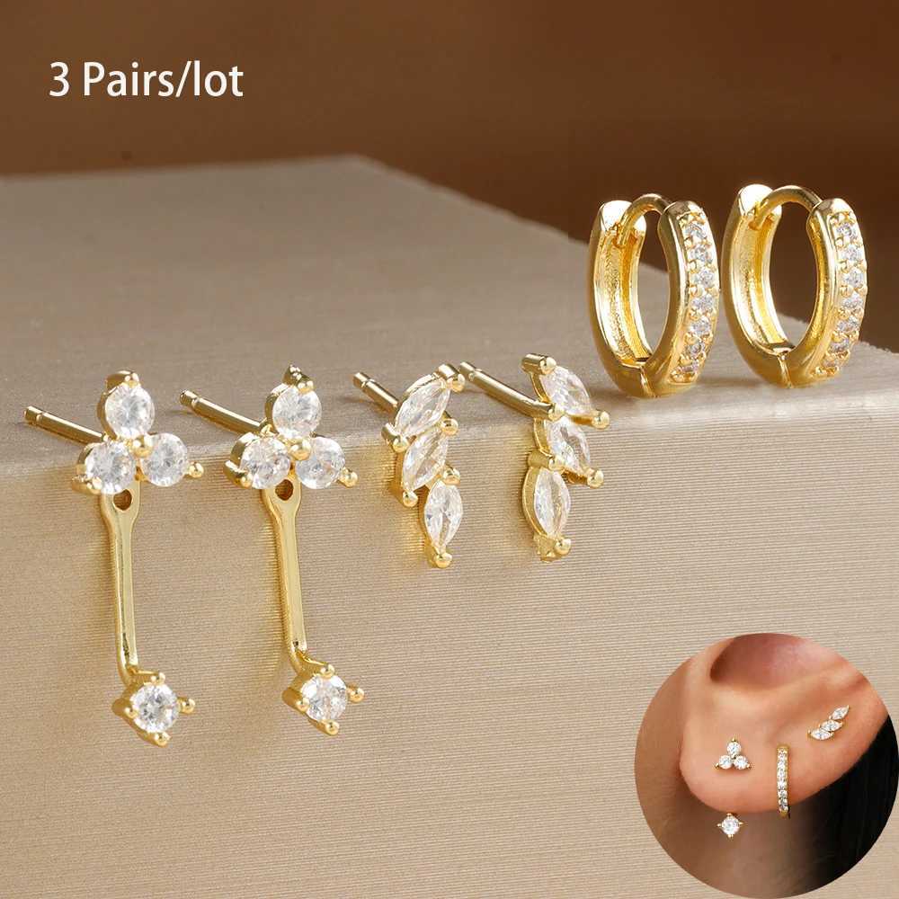 6PCS Exquisite Green Zircon Hoop Earrings Set for Women Gold Plated Stainless Steel Cartilage Piercing Earring Statement Jewelry C251103