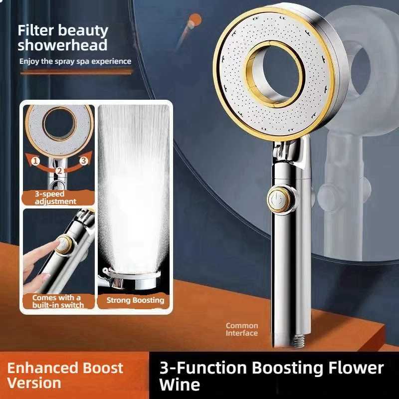 High Pressure Shower 3 Modes Adjustable Showers Water Saving OneKey Stop Water Spray Nozzle Bathro Faucet Accessorie Y251103