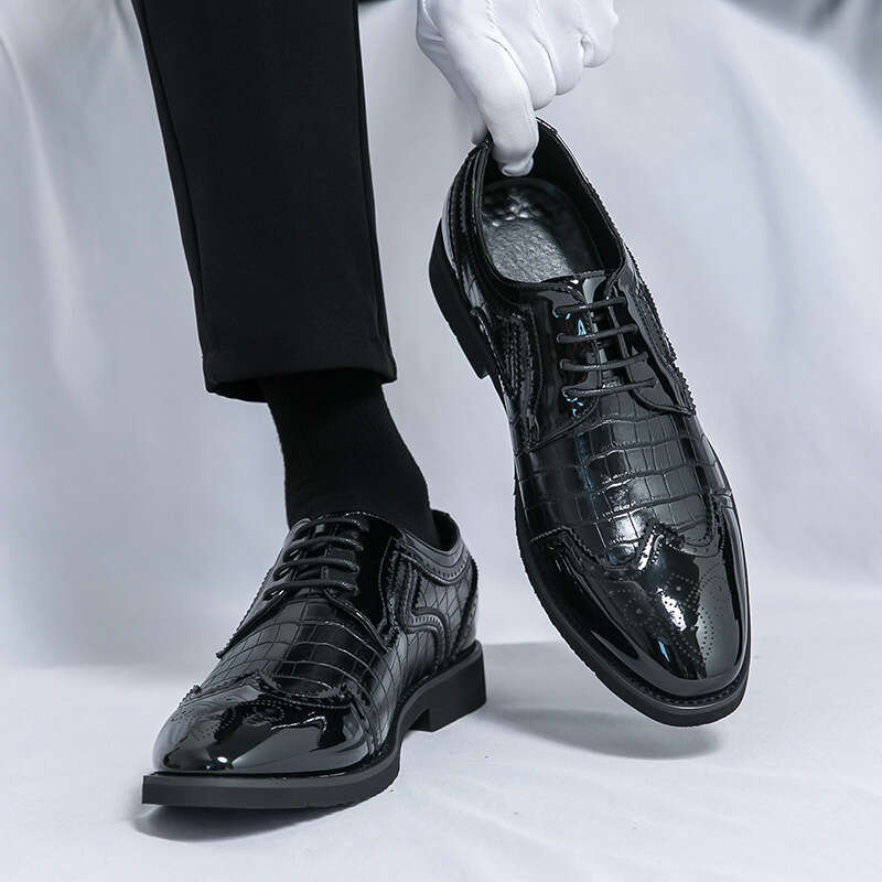 Large size 48 leather 2024 Spring and Autumn Business Dress Office men's groom wedding shoes