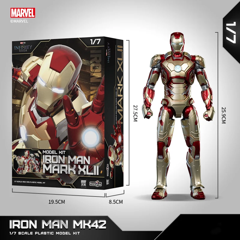 Fondjoy Marvel Iron Man MK42 1/7 Scale LED Model Kit Wholesale - Assembled Action Figure with Light-Up Reactors, Bulk Stock for Resellers