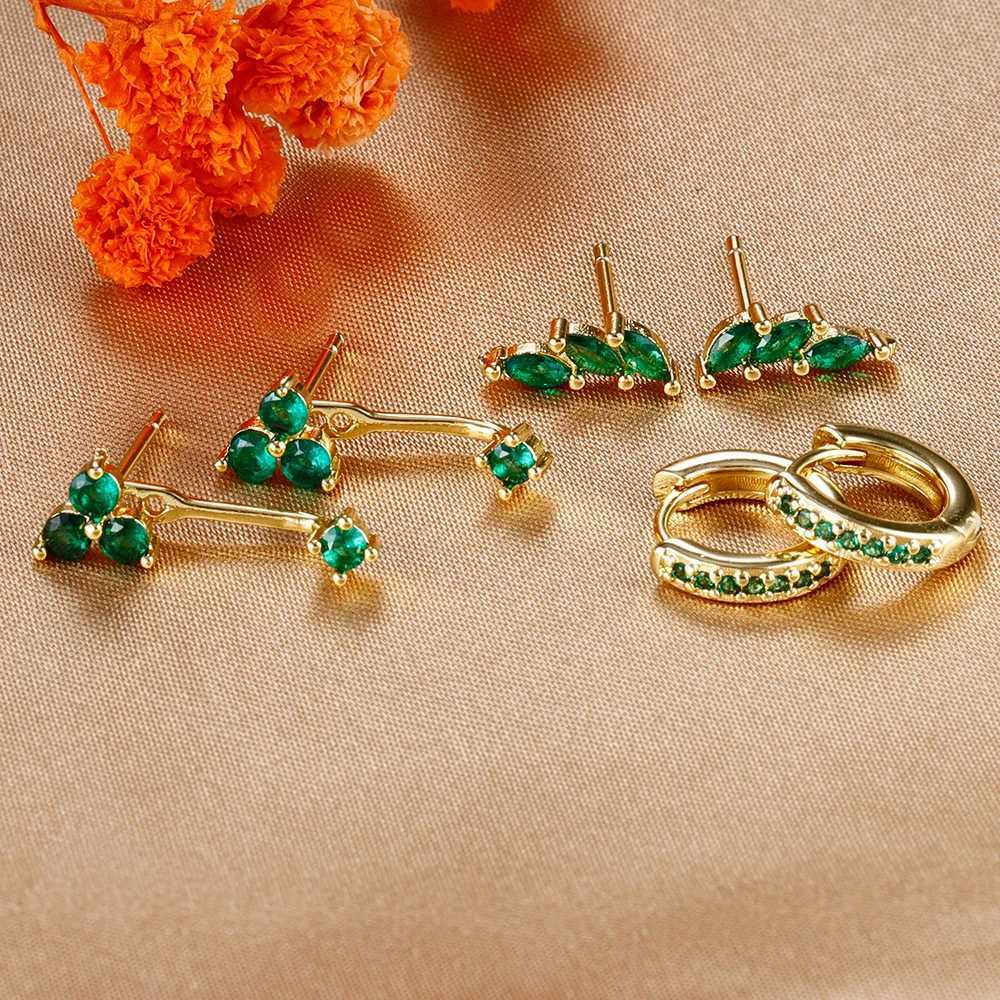 6PCS Exquisite Green Zircon Hoop Earrings Set for Women Gold Plated Stainless Steel Cartilage Piercing Earring Statement Jewelry C251103