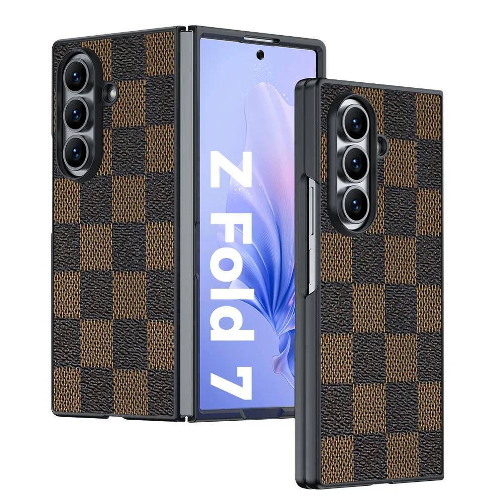 Luxury Busine Sle Checkered Lamb Leather Ultra Thin Phone Case for Samsung Galaxy Z Fold 7 6 5 4 3 2 Skin Feel Protection Cover