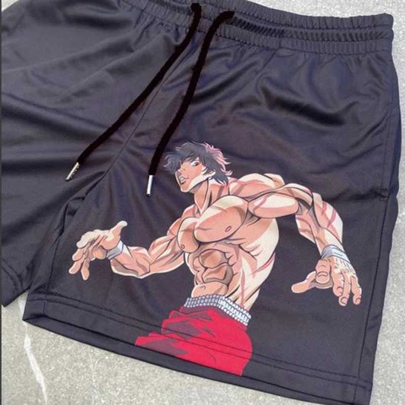 Anime Shorts Baki Haman Print Male Strtwear Beach Shorts Casual Loose Men Elastic Waist Black Shorts X250403
