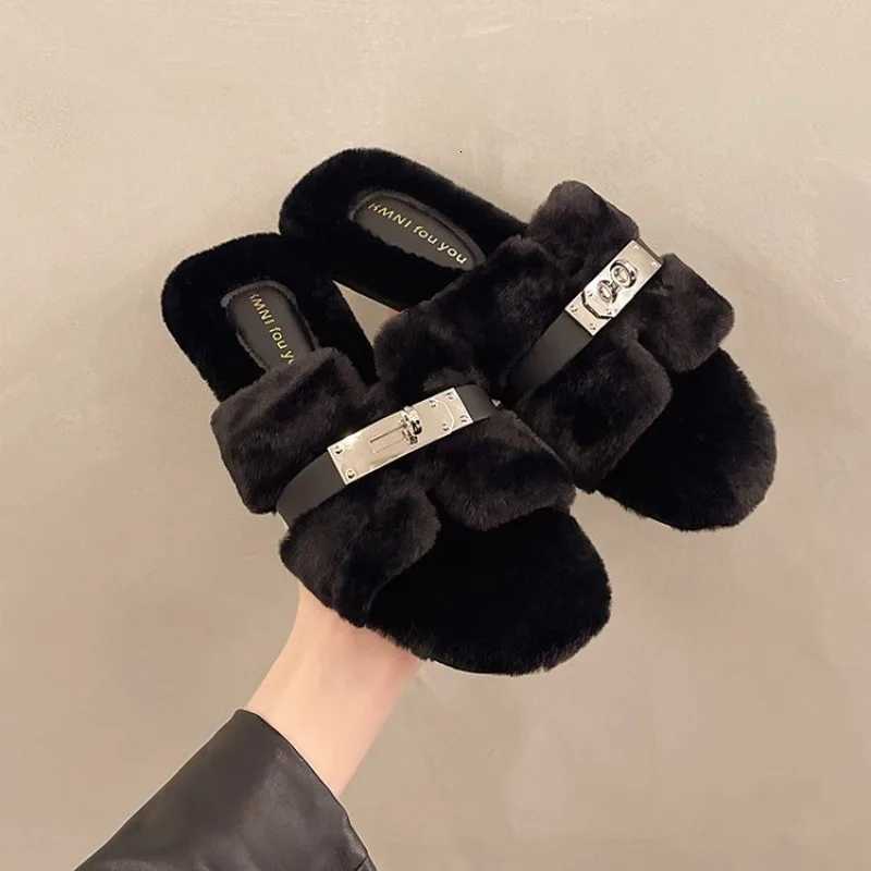 Internet Celebrity Hairy Slippers for Wens Outdoor Wear in Autumn and Winter 2025 New Thick Soled One-piece Plush Shoes Y251103