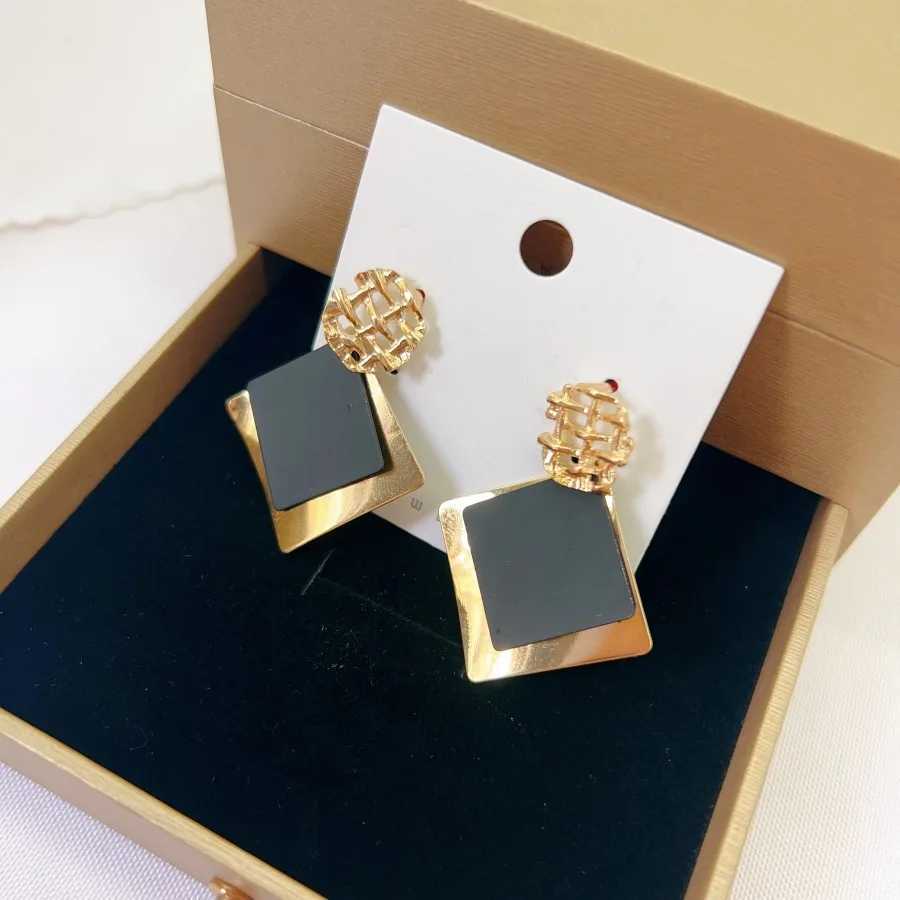 Double Color Rhombus Shape Dangle Earrings for Women Hollow Golden Metal Lattice Drop Earrings Geometry Party Punk Jewelry C251103
