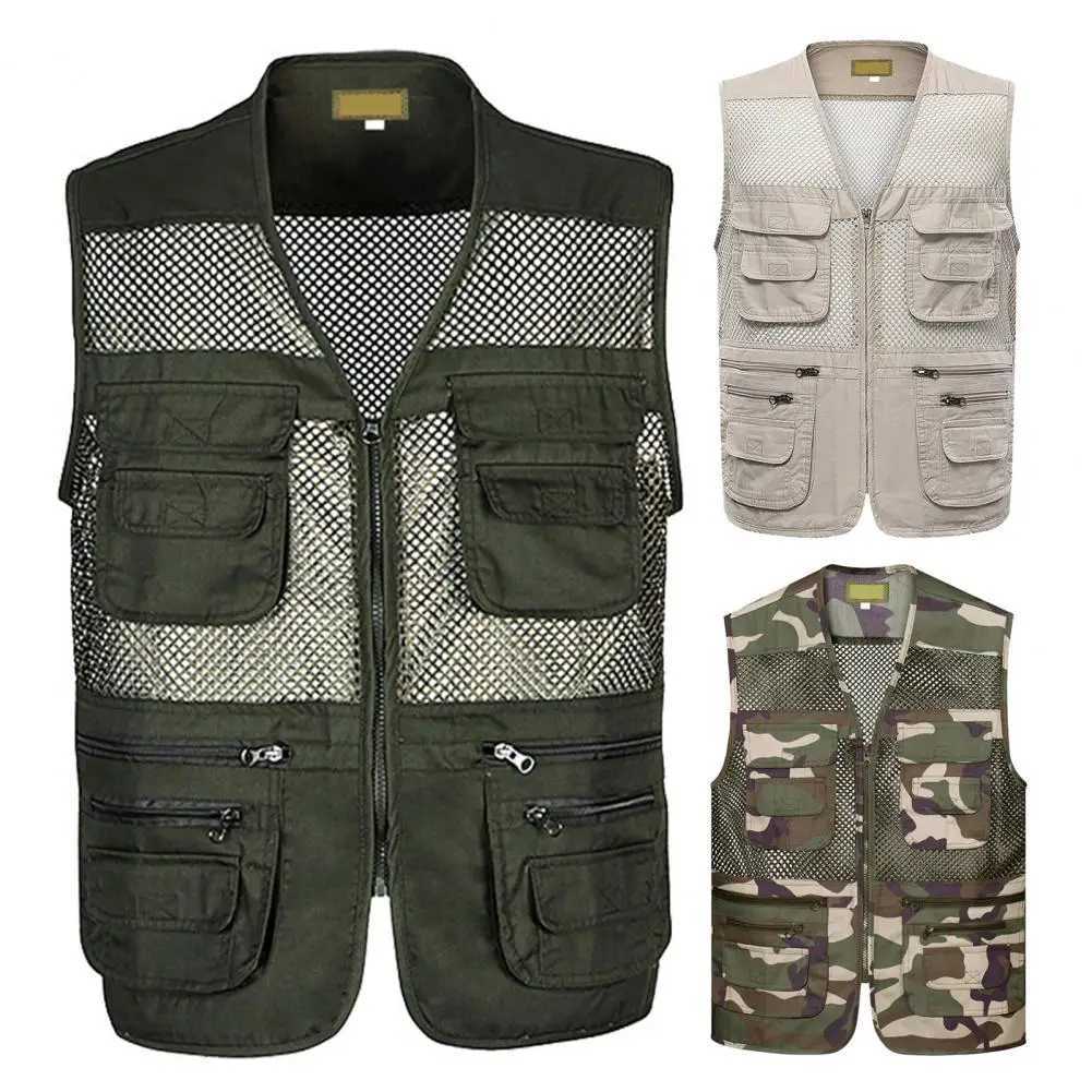 Men Fishing Vest Multi Pockets Jacke Hiking Vest Summer Sleeveless Waistcoat Casual Sports Vests Camping Waistcoat Working Vest X250403