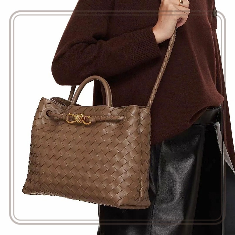 Real leather Andiamo Handbag Luxury Designer Bag Chocolate Brown Tote Crossbody 10a High quality sheepskin work interwoven tote bag Gift Box