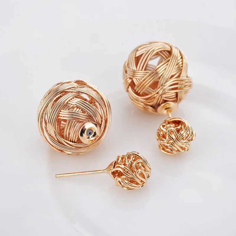RE Metal Wrapped Entangled Earrings Alloy Double sided Wearing Earrings Round Stud Earrings Womens Jewelry Earrings Gift A1630 Y250401