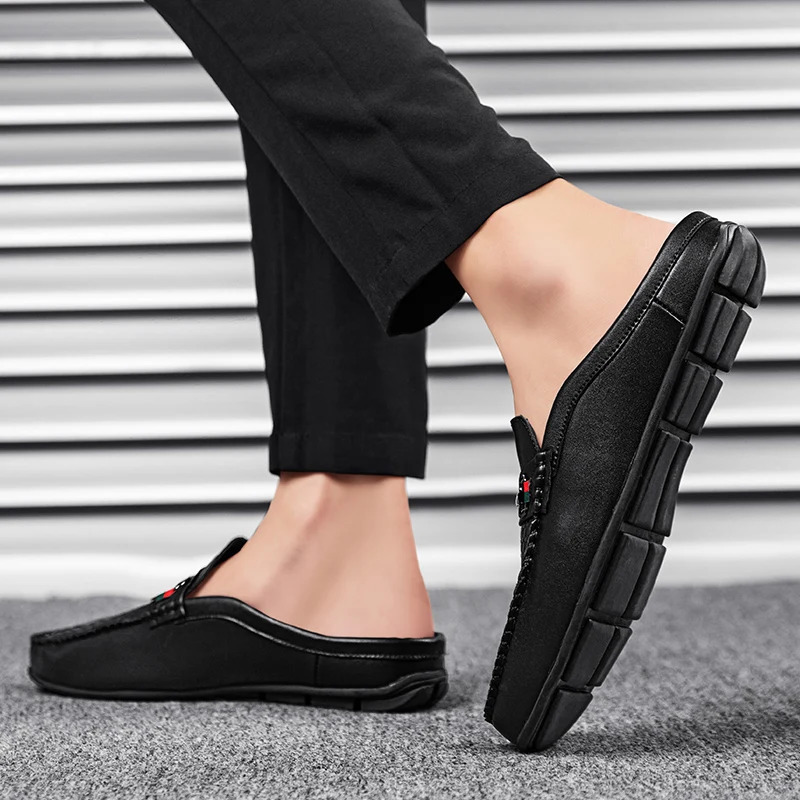 Large Size Mules Men Half Shoes For Man Slippers Leather Mens SemiDrag Casual Shoes Backless Loafers Male Slides Flats Sandals 251031