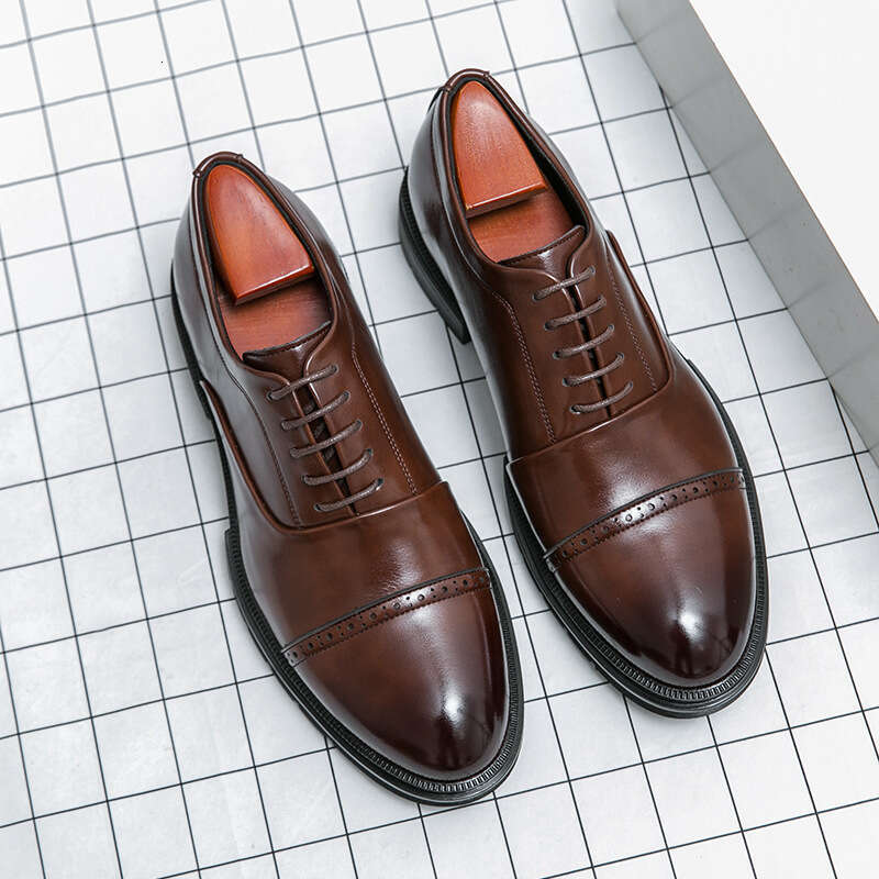 Four season plus size three joint shoes, men's thick soled height increasing business formal casual leather shoes