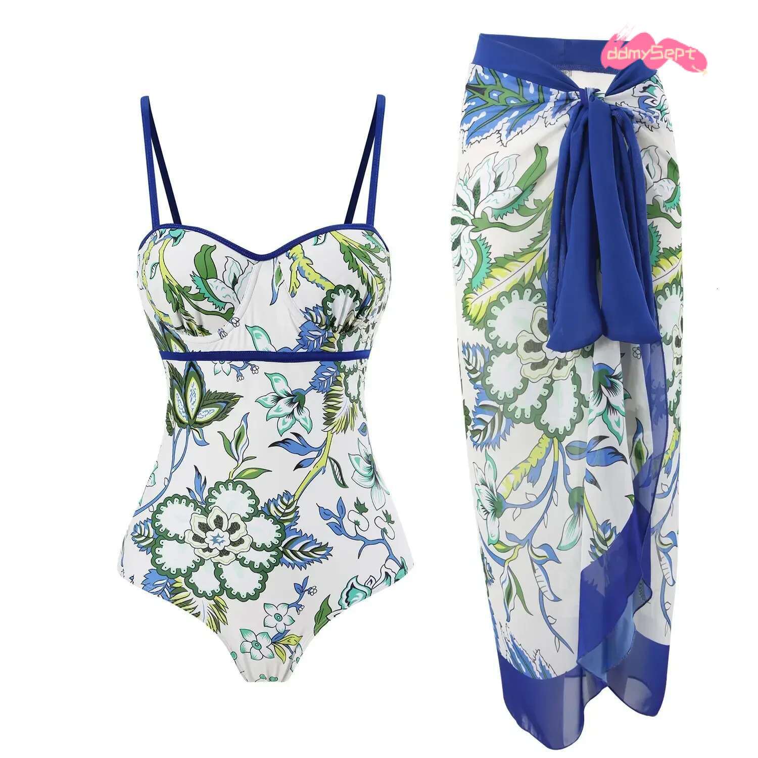 One Piece Swimsuit Bikini with Skirt Swimwear Summer Women Bowknot Cover Up 2025 New Elegant Brazilian Beach Bathing Suit ddmySept
