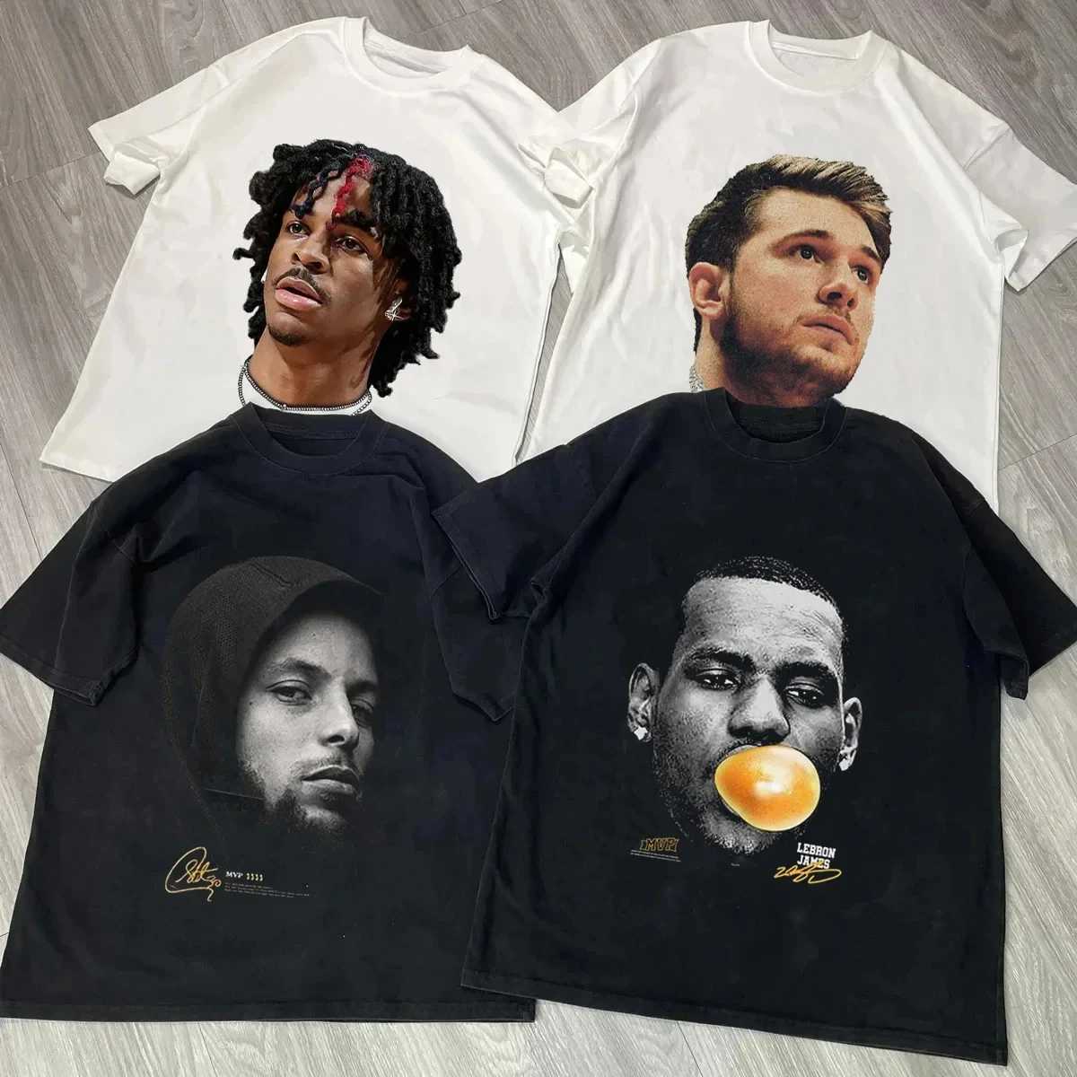 2025 Trend Street Mens T-shirt Basketball Star Character Graphic Printing Clothing Casual Loose T-shirt Top W250402