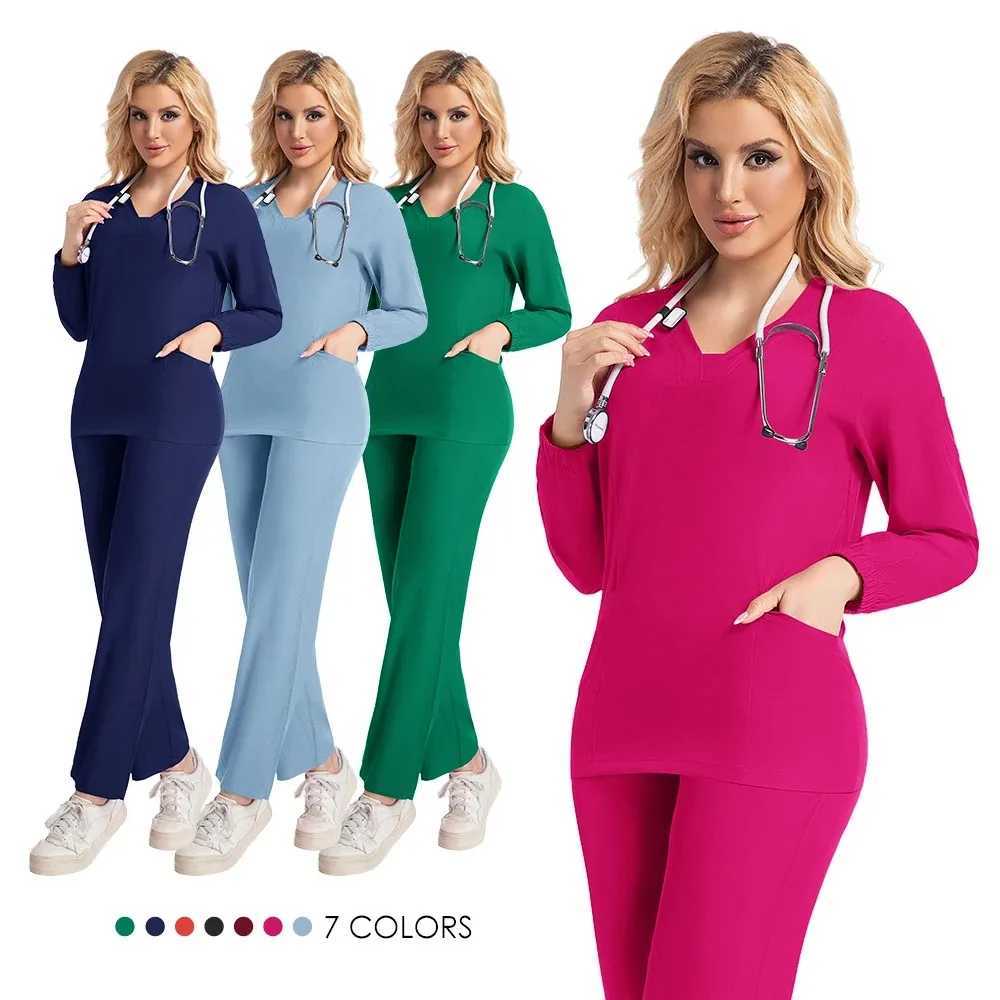Long sleeves Scrubs Medical Scrub Soft Breathable Jogger Pants Set Surgical Uniforms Woman NursingClinical Doctor Workwear J251103