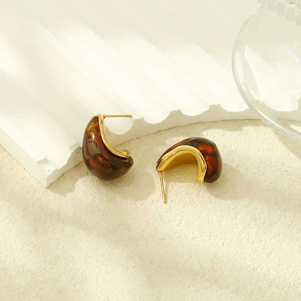 Badu Vintage Resin Water Drop Chunky Earrings Women Stainless Steel Fashion Jewelry Gifts C251103