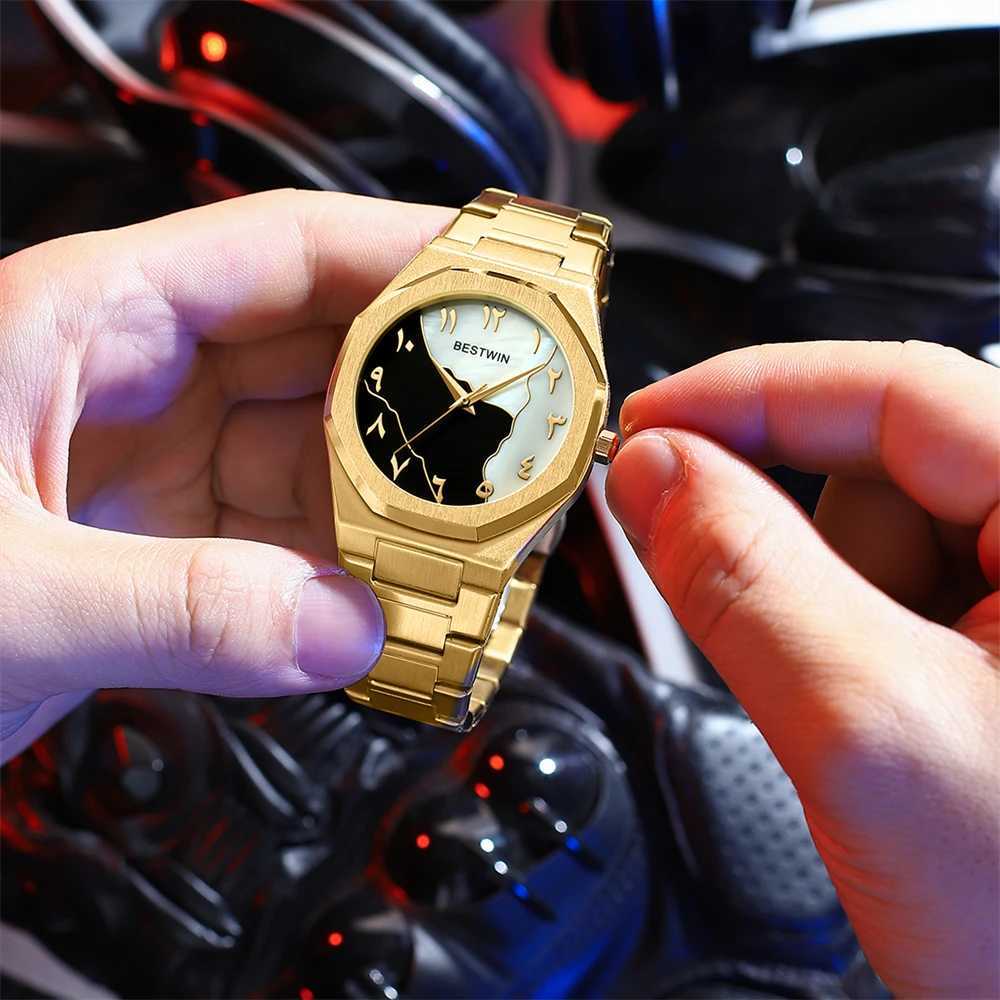 BESTWIN Mens Fashion Gold Shell Dial Creative Business Time Reloj Hombre 2025 Y250403
