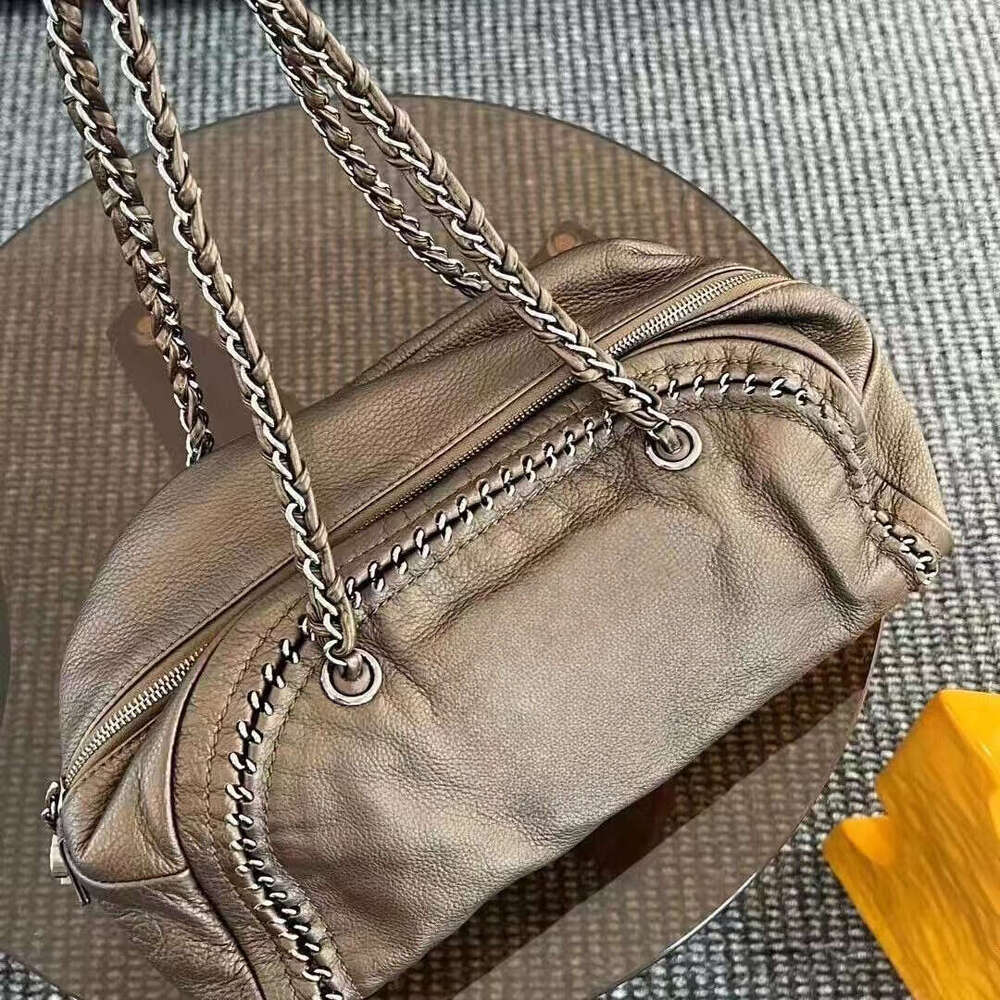 New Vintage Leather Fashion Chain Single Shoulder Underarm Handheld Bowling Bags