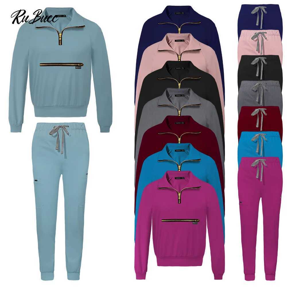 Stretchable Nurse Uniform Anti Wrinkle Long Sleeve Tops Jogger Pants Set Hospital Doctor Work Clothes Medical Workwear J251103