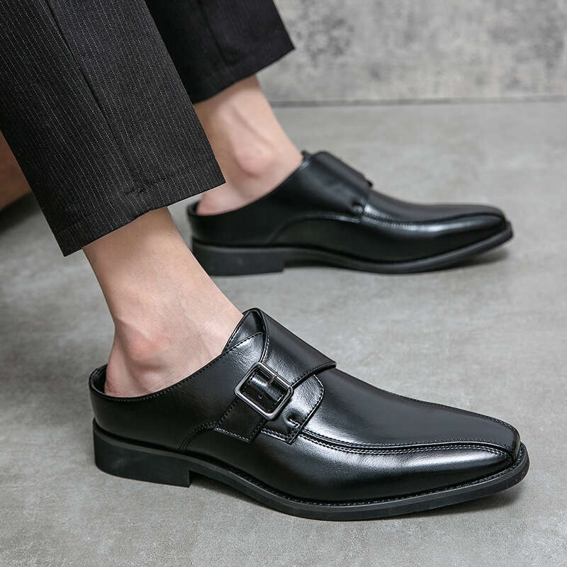 2024 Men's Large Size New Pointed Half Dragged Fashion Hairstylist Set Foot Leather Shoes Korean Edition