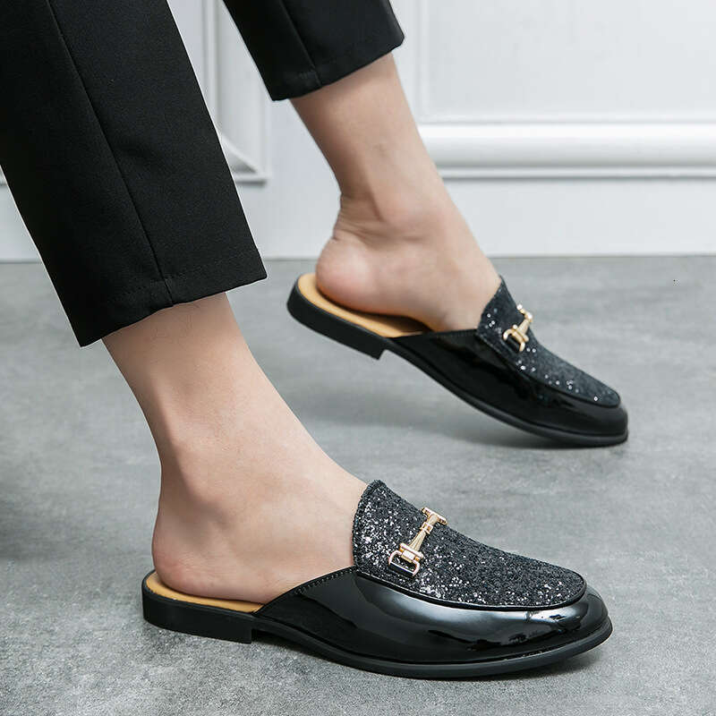 Men's in plus size, new semi fashionable foot covers, cool slippers, trendy casual leather shoes, lazy half back shoes