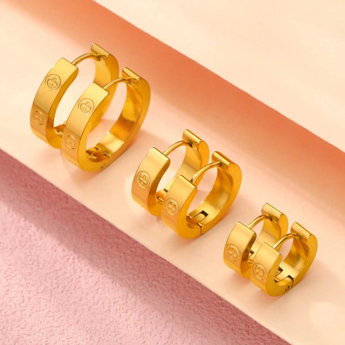 1pair2pcs Fashionable Gold Color Cross Stainless Steel Earrings Classic Womens Earrings And Jewelry C251103