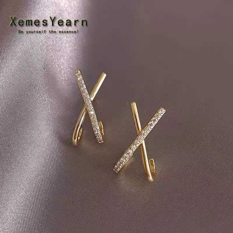 2025 New Design Metal Zircon Cross X Gold Colour Earrings For Woman Elegant Accessories For Korean Fashion Jewelry Party Girls C251103
