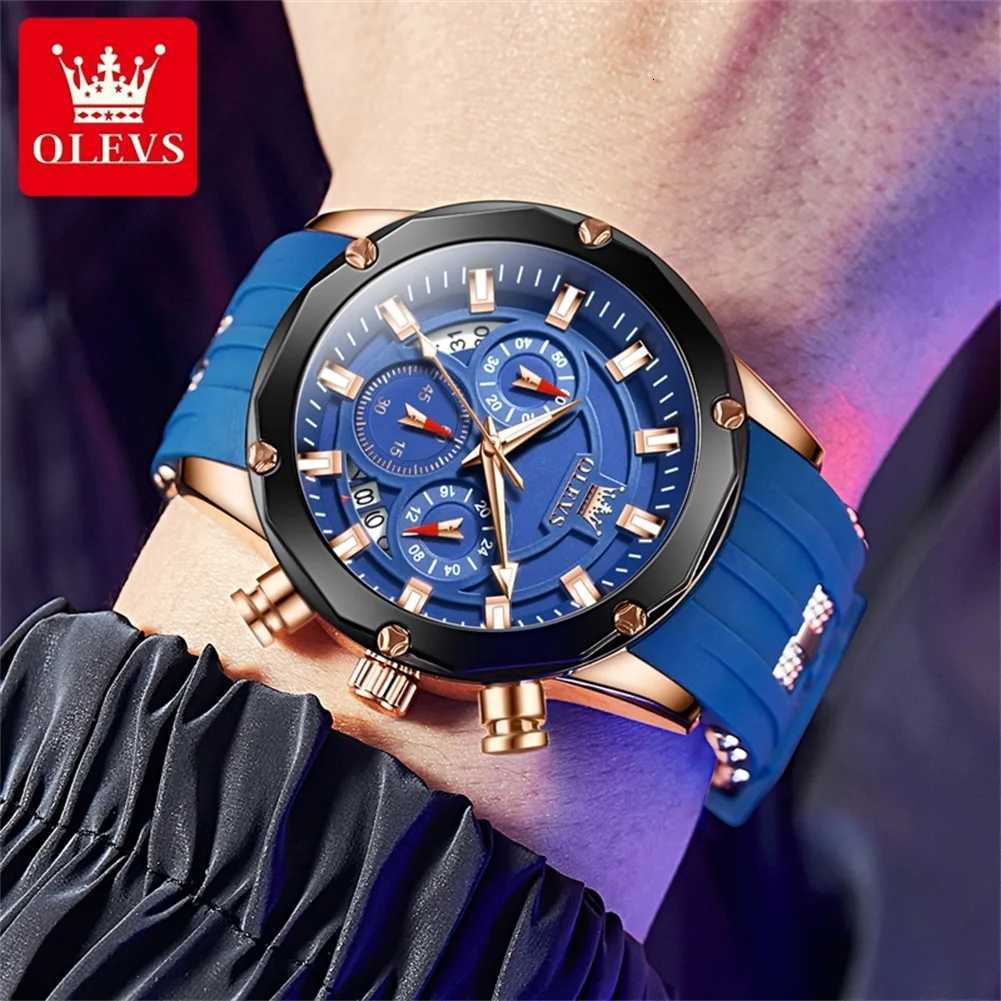 OLEVS 9991 Top Trendy Mens Watch Waterproof Silicone Strap Luxury Multifunctional Chronograph Brand Sports Quartz Mens WatchW251104