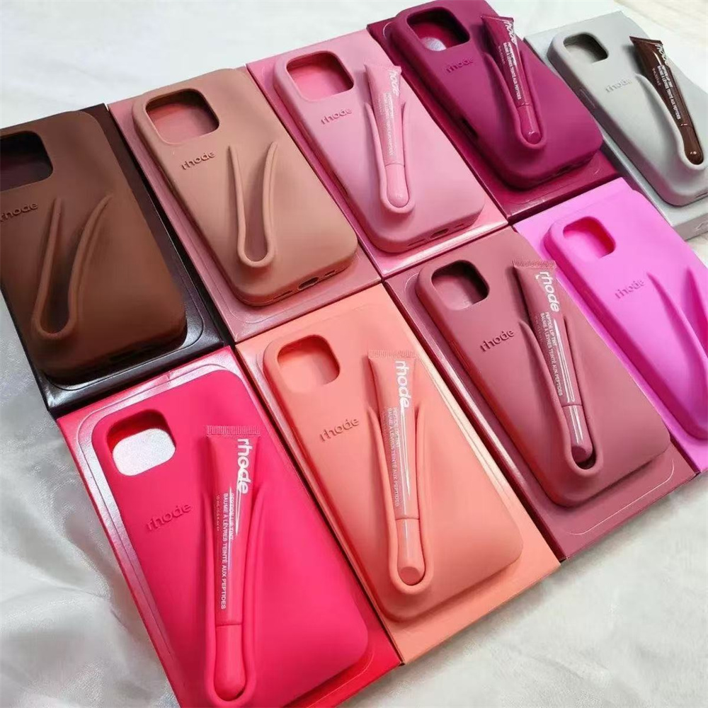 rhode phone case Lipstick Portable Case Design Lip Gloss Lipstick Lip Balm 3D Make-Up Silicone Phone Case for iPhone16 pro max 15 14 13 Pro Holder Cover Silicone Soft