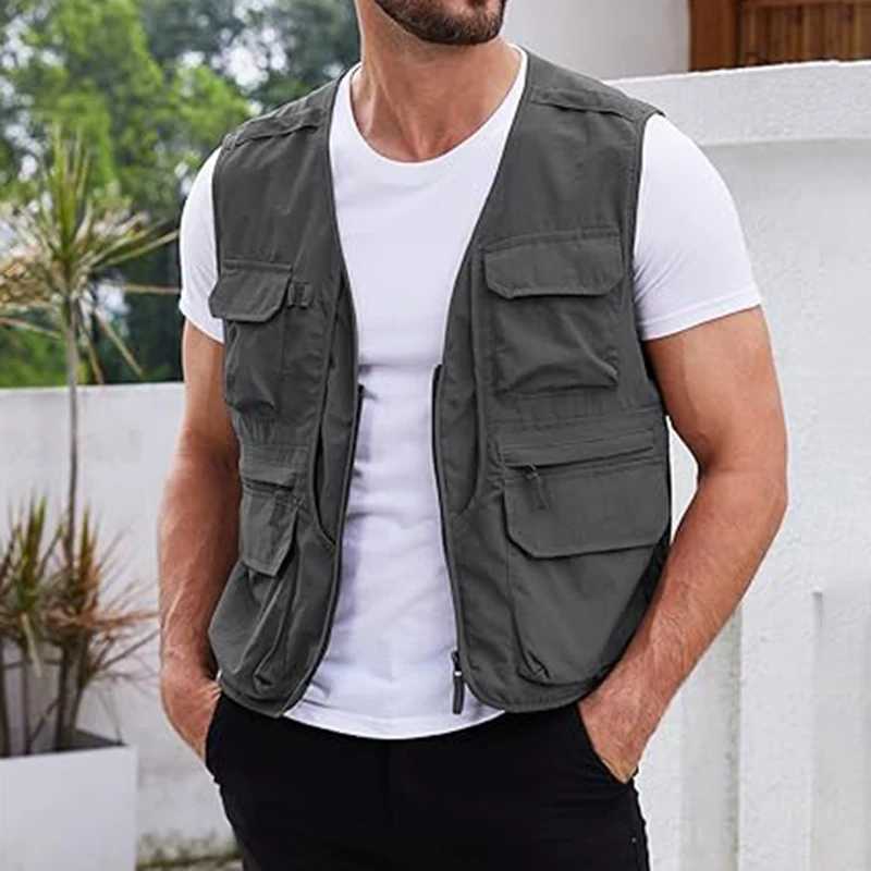 6XL Big Size Mens Utility Fishing Vests Summer Outdoor Multi-pocket Lightweight Waterproof Hiking Travel Safari Cargo Vest Men X250403