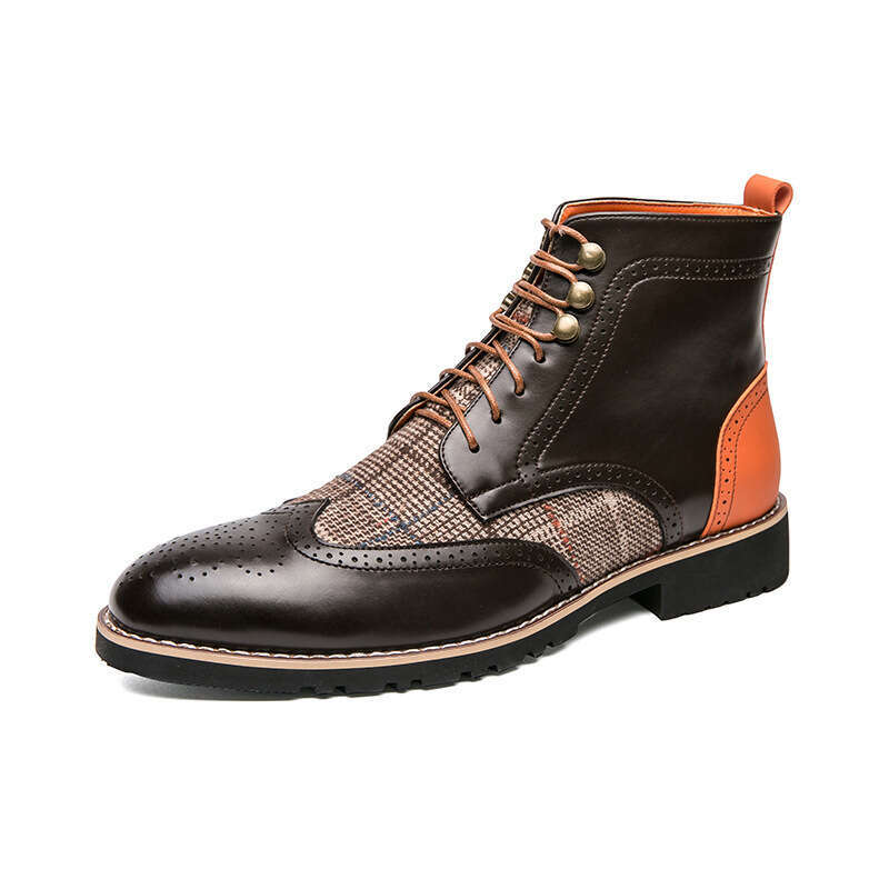 Autumn and winter fashionable high top leather large men's lace up Martin boots, casual British style pointed flat shoes