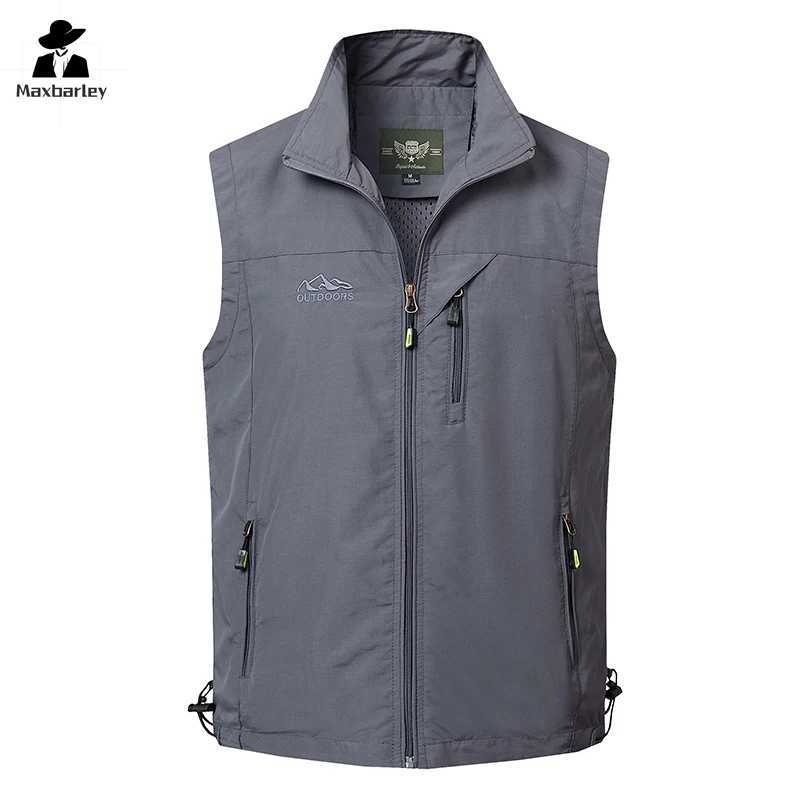 Spring and Autumn Work Vest Mens Cargo Hiking Fishing Multi-Pocket Vest Outdoor Casual Photographer Camping Sleeveless Jacket X250403