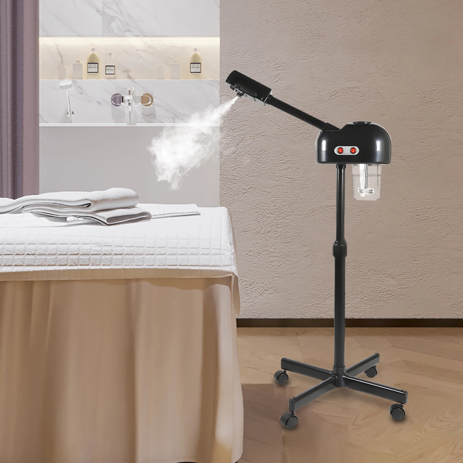 750ml Ozone Facial Steamer Height Adjustable Sprayer 360 Rotatable Movable Skin Care Equipment for Salon Beauty Spa WhiteBlack 251030