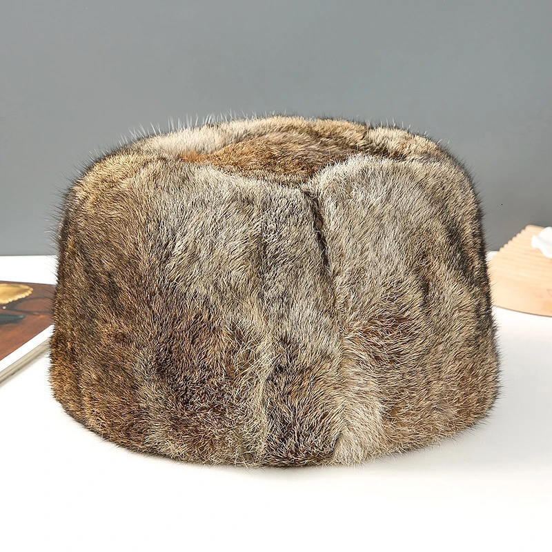 Winter Outdoor Man Rabbit Fur Hat Natural Warm Rabbit Fur Bomber Hats Male Quality 100 Genuine Rabbit Fur Caps 251103