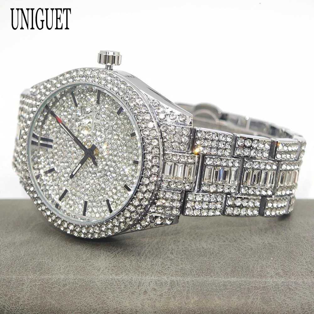Top Fashion Brand UNIGUET Mens Quartz Watch With Calendar Waterproof Wristwatches Luxury Design Hip Hop Diamond Watches Man GiftW251104