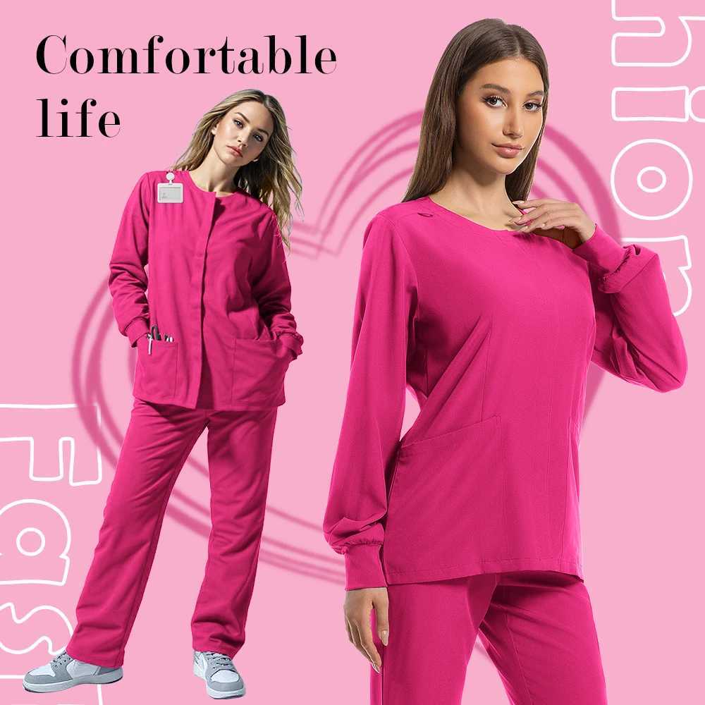 New Scrub Suit Medical Surgical Gown Stretch Tops High Quality Scrub Jacket Medicals Scrubs Uniforms Nurse Long Sleeve J251103