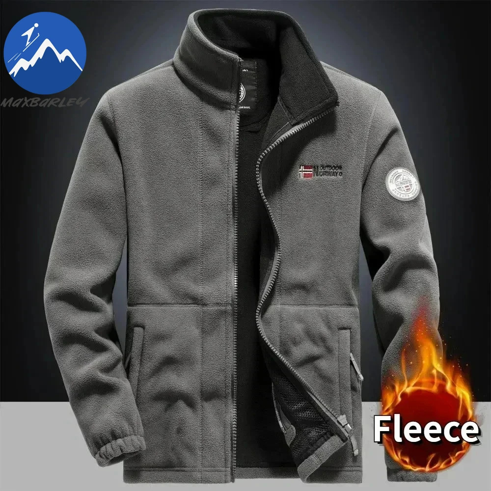 Winter Warm Fleece Jacket Men Climbing Double Thickened Pocket Jacket Outdoor High Collar Windproof Ski Sweatshirt Coat Man Snow 251028CJ
