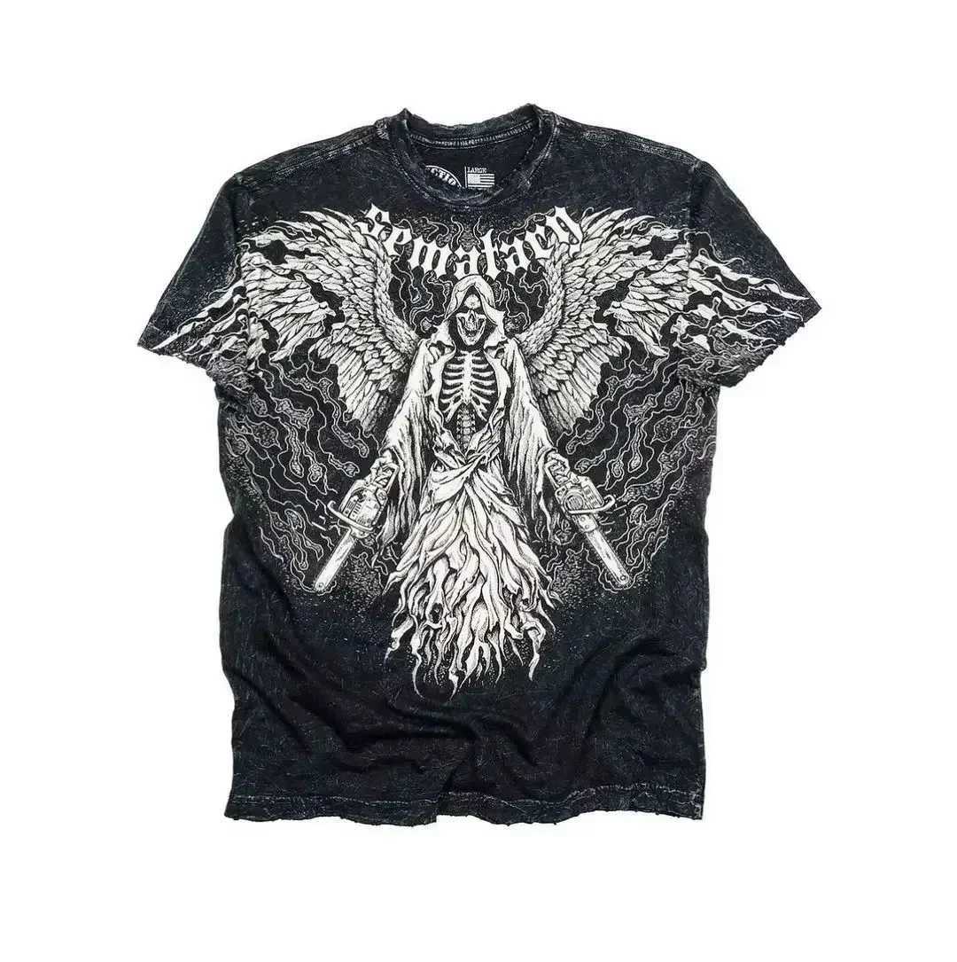 Mens T-shirts Y2K Affect Retro T-shirts Womens Streetwear Tee Gothic Skull Cross Print Fashion Graphic Mens T-shirts W250402