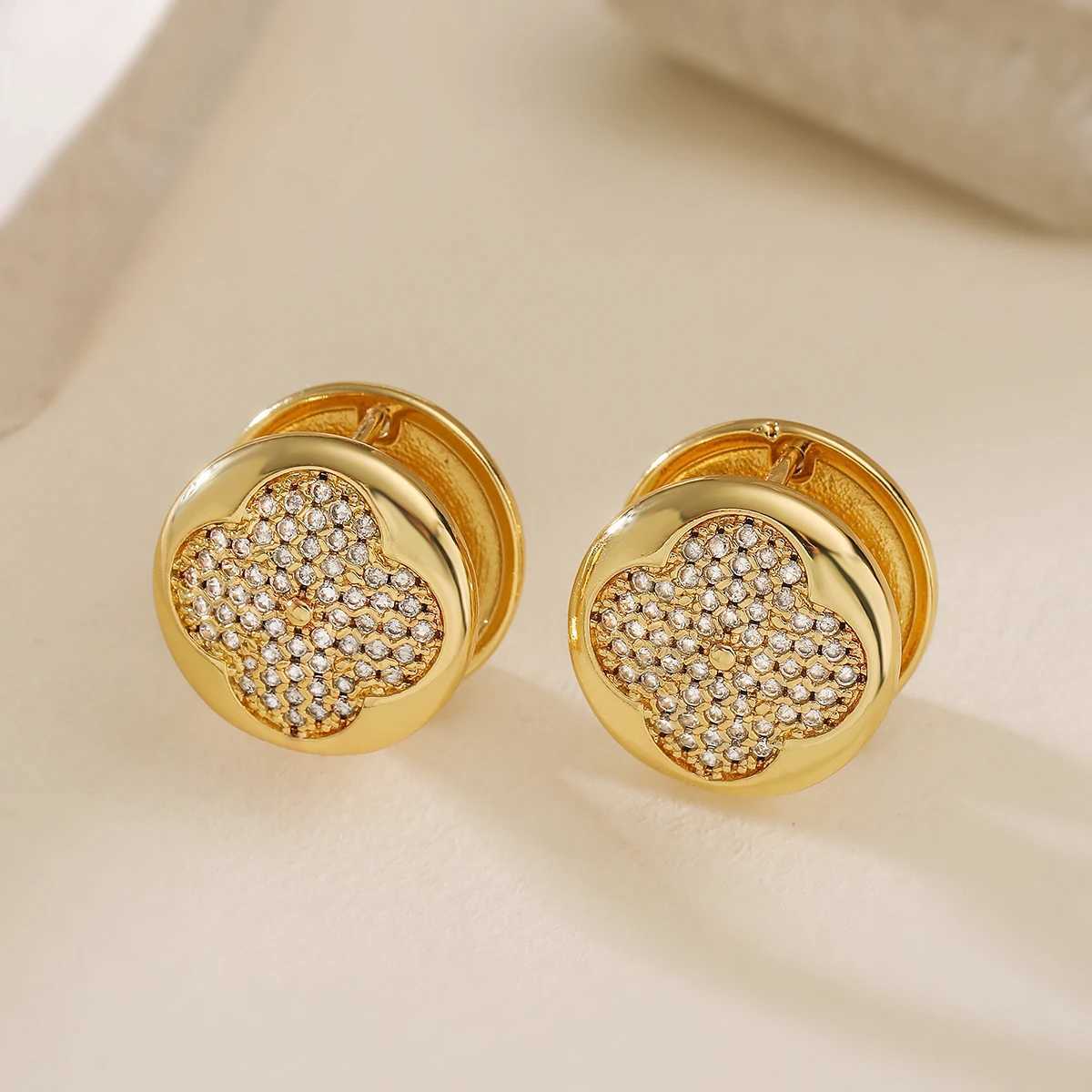 New Arrival Vintage Stud Earrings For Women GirlsGold Color Copper Shiny AAA CZ Zircon Flower Shaped Jewelry C251103