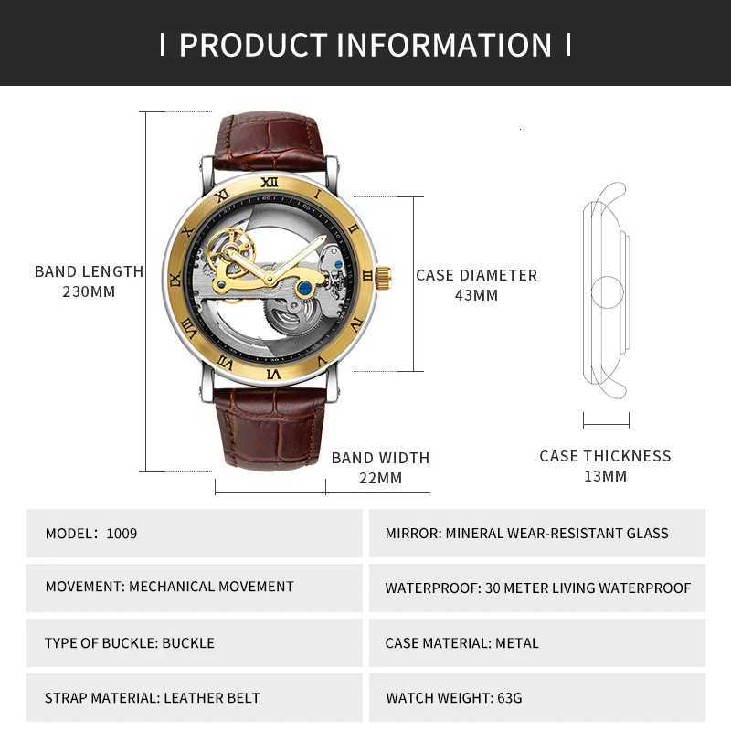Mechanical Wristwatches Watches for Man Watches Golden Bridge Skeleton Automatic Mechanical Mens Watch reloj hombre montre hommeW251104