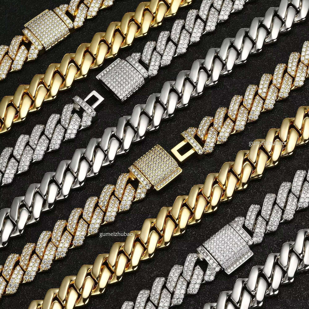 9-20mm Moissanite Dia Tester Sier VVS Custom Initial Necklace with Iced Cuban k Chain Hip Hop Jewelry